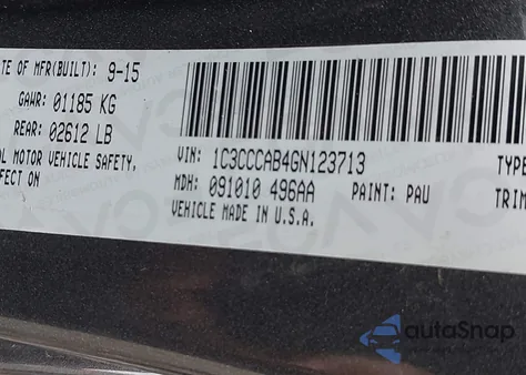 2016 Chrysler 200 Limited from USA, damaged, VIN 1C3CCCAB4GN123713